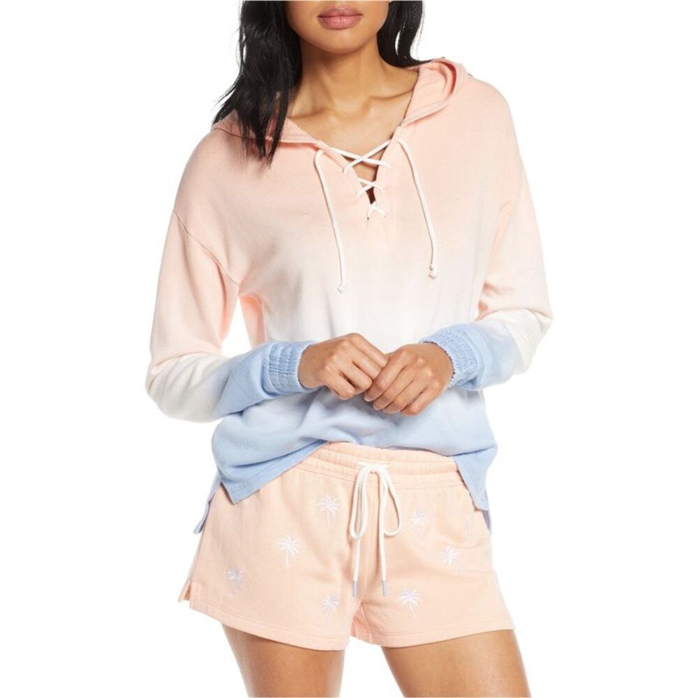 P.J. Salvage Womens Lace Up Pajama Hoodie, Orange, S, DM